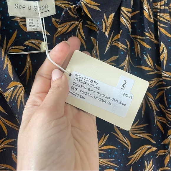 NWT See U Soon Navy Leaf Print Long Sleeve Maxi Dress - Picture 11 of 14